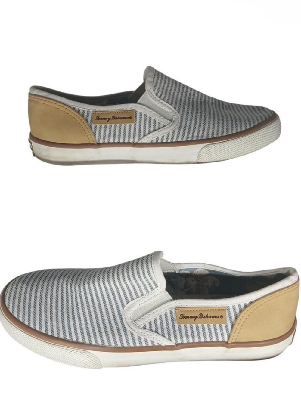 Tommy Bahama Striped Slip-On Canvas Sneakers Coastal Nautical Sailor Shoes 7.5